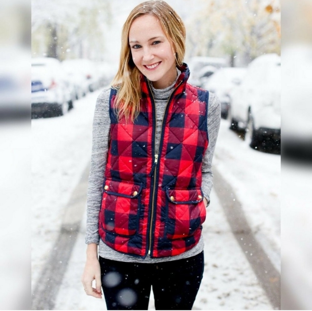 J. Crew Red and Navy Plaid Quilted Vest